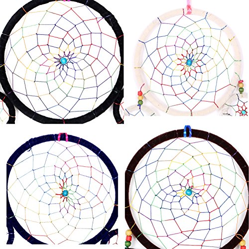 Großer Traumfänger für gute Träume mit Perlen und echten Federn blau Ø 16 cm - 6
