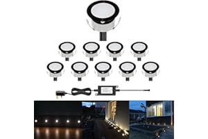 CHNXU Low Voltage Outdoor LED Decking Lights 30mm Recessed Garden Lights Waterproof IP67 Deck Lighting Kits for Kitchen Plinths, Bathroom, Patio Deck, Yard, Garden (10 Pack, Cold White (Black))