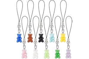 DELORIGIN Colgante para teléfono móvil con diseño de oso de resina, 10 unidades de ositos coloridos y bonitos colgantes para colgar correas de teléfono móvil, cordón para llaves, llaveros, fundas para
