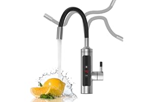 WEIGUDOC 3000 W Robinet Électrique en acier inoxydable, Сhauffe-Eau Instantané avec Affichage de Température LCD et Flexible Bec Rotatif à 360°, Robinet Chauffant Instantanée pour Cuisine Salle de bain