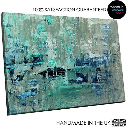 Large Framed Canvas Print - Modern Wall Art - HD Quality Picture - 100% Guaranteed - teal grey paint large - Living & Bedroom Home DÃcor with Easy Hang Guide - AB1465 120cm x 80cm - WOYW