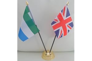 UKFLAGSHOP Sierra Leone Union Jack 2 Flag Friendship Table Centrepiece Display With Gold Base