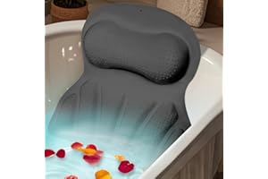 BINGYOUTH Badewannenkissen, 4D Badekissen für die Badewanne mit 35 leistungsstarken Saugnäpfen, Ergonomisches Luxus-Badewannenkissen Stützt Kopf, Nacken, Schultern, Rücken, passend für alle Badewannen Grau