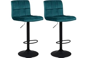 Duhome 2x Sgabelli da bar in similpelle o tessuto (lino) nero regolabile in altezza girevole quadrato con schienale selezione colore 451Y, colore:verde bluastro, materiale:velluto