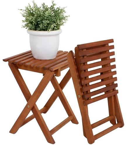 Tabouret En Teck Massif Mgc24 - 4 Pieds Stable - Support Plantes Déco - Prémonté - Pour Intérieur/Extérieur