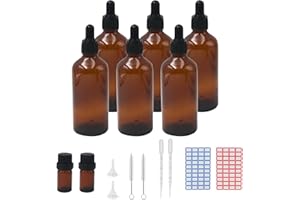 Reyshin 100ml Glass Dropper Bottles, 6 Pack Amber Glass Bottle with Dropper Pipettes Refillable Sample Dropper Bottle for Essential Oil Massage Aromatherapy Eye Drops (100ml amber)