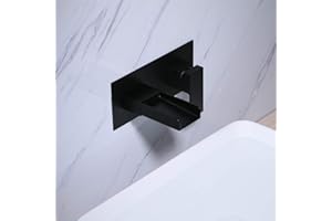 Kelelife Schwarz matt Wasserhahn Waschbecken Wandarmatur Wasserfall Messing