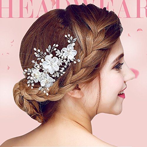 Miya® 1Stück MEGA Glamour Braut Kamm Steckkamm Haarkamm mit vier wunderschöne Blumen aus sanft Tüll Perle und Kristallen, Braut Schmuck Hochzeit Jugendweihe Haarschmuck, Form YY02 - 3