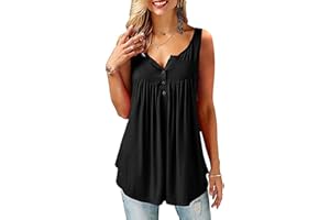 Amoretu T-Shirt Damen V-Ausschnitt Knopfleiste Bluse Solide Tunika Langarm/Kurzarm Tops