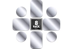 MENNYO Láminas Metálicas 8 Piezas para Soporte iman movil Coche, Reemplazo de Placa de Metal Muy Finas Adhesivo Soporte movil Coche magnético - 4 Redondos y 4 rectángulos
