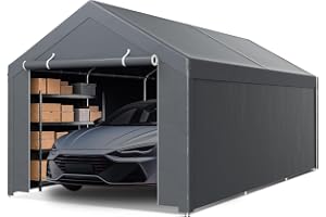 Eikuavons garagetält carport 3 × 6 m vattentät PE-presenning, grå | Vintersäkert tältgarage med sidoväggar, galvaniserad stålram, stabilt förvaringstält för bil och trädgård