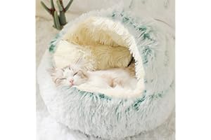 DG Catiee - Cueva para gatos, cachorros y perros pequeños y medianos - Igloo para gatos calmante, cálido y esponjoso, apto para interiores (felpa, 35 cm, verde)