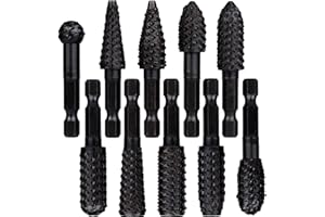 ﻿Wolfride 10Pcs Rotary Rasp File Set, 1/4 Inch Hex Shank Rotary Burrs Wood Carving Drill Bits for Wood Polishing