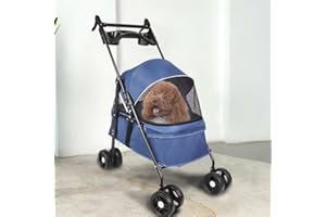 HUOLE Poussette Pliable et Tout Terrain pour Chien et Animaux de Compagnie - Adaptée Aux Petits Chiens et Chats de Moins de 25 kg - 50 * 70 * 95cm - Bleu