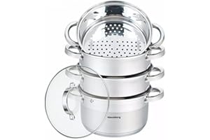 KLAUSBERG Mantowarka Dampfkocher 20cm Set Induktion Kochtopf Dampfgarer Glasdeck