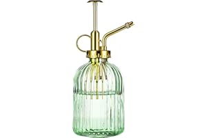 Eidoct Glass Spray Bottle, 7.5" Green Glass Water Sprayer with Gold Top Pump, Small Plant Mister for Indoor Outdoor Houseplants, Green+Gold