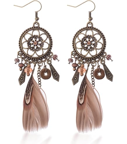 Boucles D'oreilles Pendentif Plume Bohème Noir & Blanc Avec Agate Indienne - Fait Main En France - 17,5 Cm
