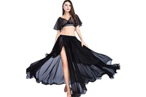 ROYAL SMEELA Costume de Danse du Ventre Tenue de Danse du Ventre Haut et Jupe de Performance Robes en Mousseline de Soie pour Femmes Couleur Unie