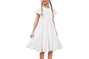 Flypigs Abiti da Bambina a Maniche Corte Abito da Principessa per Ragazza A-Line Elegante Abito da Sposa per Feste Tinta Unita Completi Scolastici Abbigliamento per Bambine 3-12 Anni