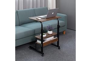 Emall Life Mesa de bandeja, mesa auxiliar ajustable para sofá/cama, escritorio portátil con ruedas, mesa sobre la cama, carrito para laptop con estante abierto (roble, 60 x 40 cm)