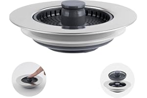 iFealClear Upgraded Kitchen Sink Strainer and Plug Set, 3-in-1 Drain Stopper + Stainless Wrapped Shell, Kitchen Sink Plug Replacement, Suitable for Sink Holes with a Diameter of 70-86mm, Depth > 28 mm