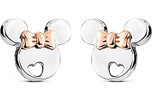 Kaguyo Minnie Mouse Earrings for Girls - Rose Gold Plated 925 Sterling Silver Small Tiny Cute Mickey Mouse Stud Earrings for Women Girls and Kids - Birthday Gift