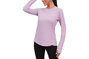 Gyabnw T Shirt Maglietta Sportiva da Donna Maniche Lunghe Magliette Donna Sportive Orlo in Foglia di Loto Asciugatura Rapida Tinta Unita Yoga Fitness