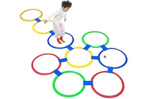 Marelle Anneau Bague Maropelle Jeux Jouets 10 Anneaux en Plastique Multicolores Et 10 Connecteurs pour L'école De La Maternelle À Domicile - Fun Creative Play Set, 38cm