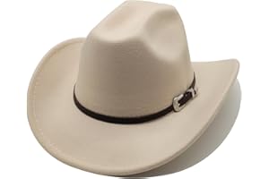 WILLHEOY Unisex Western Cowboy Hat for Men Women Wide Brim with Belt Cowgirl Hats Felt Fedora Hat Halloween Cosplay Cowboy