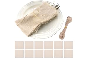 Lotvic 12 Pezzi Tovaglioli Stoffa, Tovaglioli di Stoffa con Corda di Canapa, 42 x 42 cm per Tavolo Cucina Caffe Ristorante Casa Primavera Pasqua, Beige (Cachi)