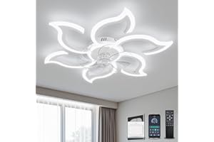 YOLEDY Lampada Ventilatore da Soffitto, Intelligente Pale da Soffitto con Luce e Telecomando, Forma a Fiore, Dimmerabile, Reversibile 6 Velocità, Motore DC con Timer, Bianco