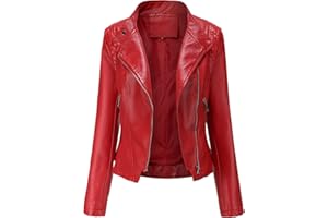 Dantazz Lederjacke Damen Bomberjacke Wasserdicht Motorradjacke Kunstlederjacke mit Reißverschluss Retro Kurz Jacke Biker-Style Lederbluse Winddicht Jacke Einfarbig Übergangsjacke