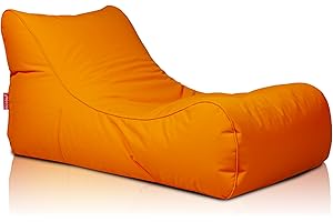 Ecopuf - Master Canapé Pouf Outdoor Chaise Longue - Pouf Fauteuil avec Pochette de Rangement et Poignée - Fauteuil Relax Salon - 115x65x60cm, Orange M3