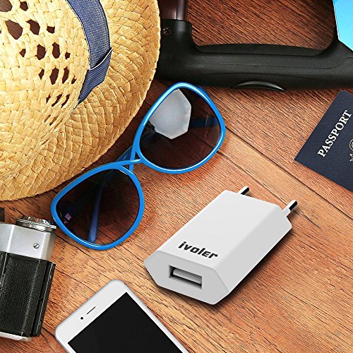 [2 Pack] iVoler Super Mini Caricatore da Muro (1A) con Cavo USB (1m) per Ricarica e Trasferimento Dati per iPhone X, 8, 8 Plus, 7, 7 Plus, 6s Plus, 6s, 6 Plus, 6, SE, 5s, 5c, 5, iPad mini / Air,iPod Nano / Touch, Ultra Compatto Caricabatterie USB Alimentatore Caricatore da Parete per iPhone, iPad, Samsung Galaxy, Huawei,ASUS, LG, HTC, Sony,Motorola,Tablet, Smartphone e gli altri dispositivi USB. - Bianco