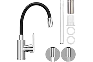 Noxtioanip Mitigeur Évier avec Bec Flexible, Robinet Cuisine Noir, Cuisine Mitigeur Rotative à 360°, Robinet de Flexible, Faucet Evier avec Deux Fonctions de Pulvérisation