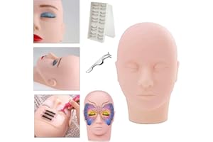 Práctica Cabeza de Entrenamiento, MYSWEETY Maniquí Cosmetología Maniquí Muñeca Cara de Cabeza Pestañas Maquillaje Masaje Practica con Pestañas de Entrenamiento Y Acero Inoxidable con Punta Recta