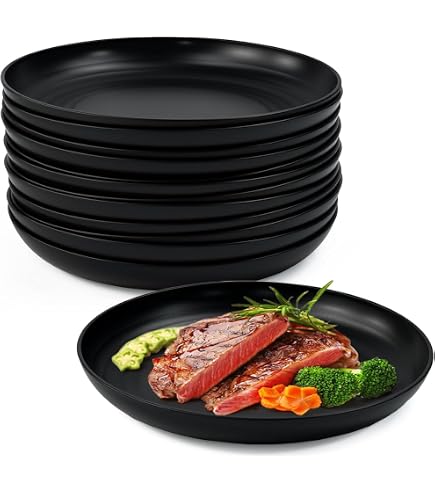 Lot De 6 Assiettes Creuses Noires 22 Cm – Plastique PP Alimentaire Réutilisable, Profondes Pour Pâtes, Salades, Steaks & Plats Quotidiens
