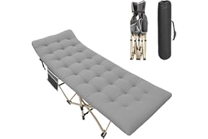 Faazy Folding Camp Beds for Adults with Cushion, Heavy Duty Sturdy Camp Bed with Thick and Soft Mattress, Stronge Thicker Tubes Sleeping Bed Outdoor Travel Office with Carry Bag Supports 500 lbs