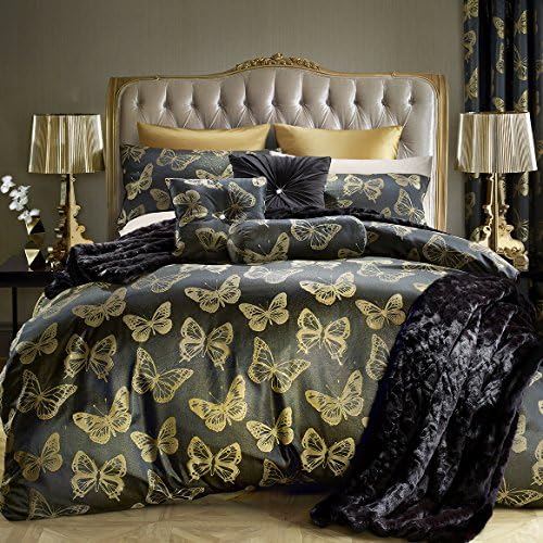 By Caprice Home Butterly Metalic Jacquard Duvet Cover Single Size Gold/Black