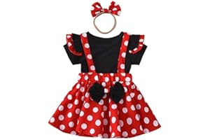 Lito Angels Minnie Mouse Kleid Kostüm Verkleidung mit Stirnband für Baby Kleinkind Mädchen, Hosenträger Rock Bekleidungsset