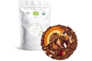 MY TEA MOMENTS Rooibos de Canela, Naranja y Caramelo a Granel - Cultivo Sostenible - Ingredientes Naturales: Alcaravea, Almendra, Canela, Caramelo, Cardamomo, Clavo, Jengibre, Naranja, Nuez. (200, Gramos)