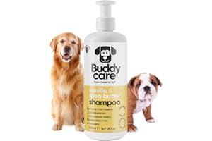 Buddycare Shampoo per Cani Alla Vaniglia e al Burro di Karité, Shampoo Idratante per Cani, dal Profumo Fresco, Con Aloe Vera e B5 (500 ml)