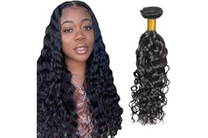 Zeslaerr Human Hair Bundles Water Wave Extension 1B Natural Black Color Brazilian Virgin Hair Extension Minimal Shedding 100% Unprocessed 1 Bundle 24 Inch