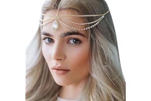QKEPCY Catena Frontale Goccia Cristallo Accessorio Capelli Donna Fascia Testa Decorazione Matrimonio Cerimonia Elegante