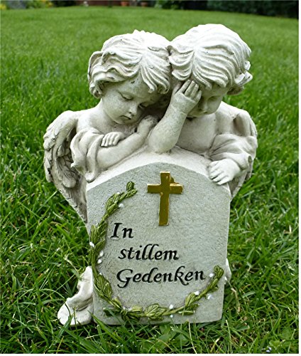 *Trauerengel Grabschmuck Engel - Paar *In stillem Gedenken* grau - antik, H 16 cm