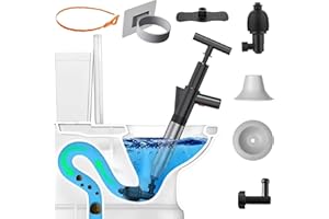 NewFree Toilet Plunger Black, High Pressure Plunger Kit with Real-Time Barometer, Stainless Steel Air Drain Blaster Gun with 4 Replaceable Heads and 3 Hair Cleaner, for Sink/Floor Drain/Pipe Clog