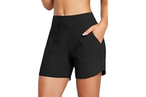 BALEAF Damskie szorty kąpielowe, z kontrolą brzucha, UPF50+, szybkoschnące, wysoka talia, spodenki do pływania z kieszeniami