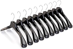 Mainetti Appendini per Capispalla, Cappotti, Abiti Pesanti, Grucce in Plastica, Resistenti, con Finitura Antigraffio, Made in Italy, Set di 10 Pezzi, Nero Lucido con Gancio Zincato, Taglia 42cm