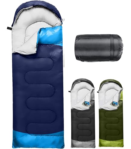 Schlafsack Camping für 3–4 Jahreszeiten, Schlafsack Outdoor für Erwachsene und Kinder, Wasserdicht Kompakter Schlafsäcke mit Kapuze & Innentasche, für Bikepacking, Wandern, 220 * 75cm(Blau) Sport & Freizeit