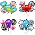 Pop The Party 20Pcs Ocean Animals Balloons Under The Sea Balloons Ocean Seahorse Crab Octopus Pufferfish With Star And Round Foil Balloon For Birthday, Ocean Party Decorations, Multicolor